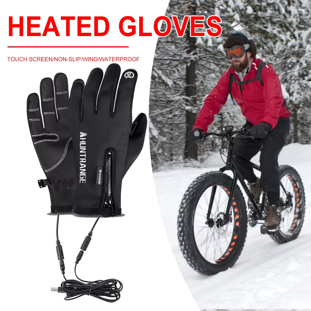 USB Heated Gloves Rechargeable Ski Eletric Thermal Heat Gloves Winter Warm Skiing Gloves for Snowboarding Mountaineering Riding